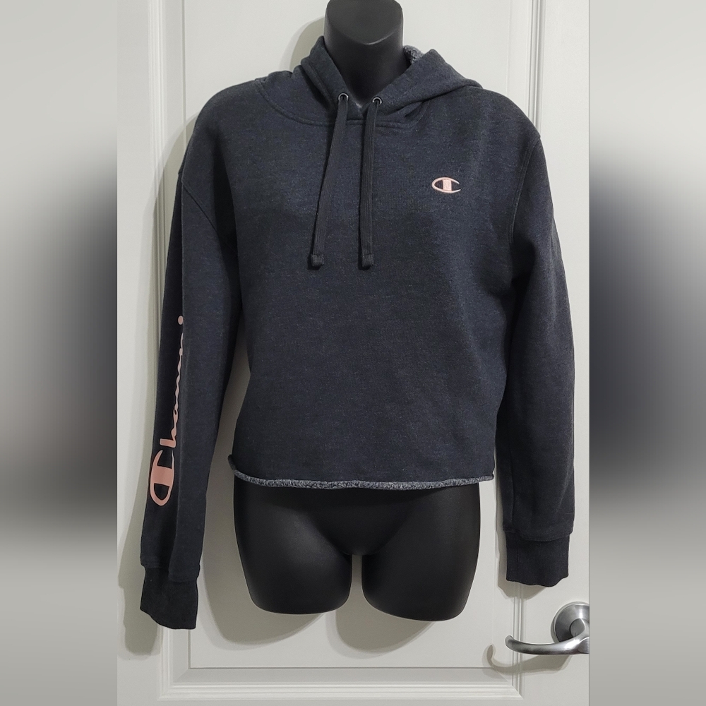 Champion Womens Black Hoodie with Pink Logo
